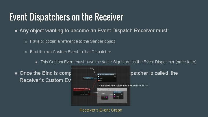 Event Dispatchers on the Receiver ● Any object wanting to become an Event Dispatch