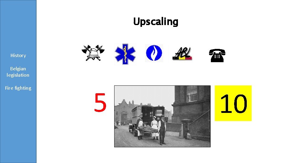 Upscaling ( History Belgian legislation Fire fighting Conclusions 5 10 
