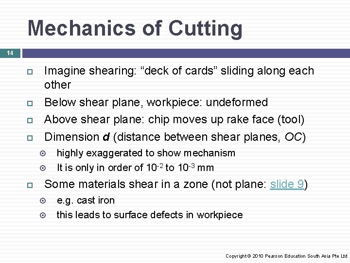 Mechanics of Cutting 14 Imagine shearing: “deck of cards” sliding along each other Below