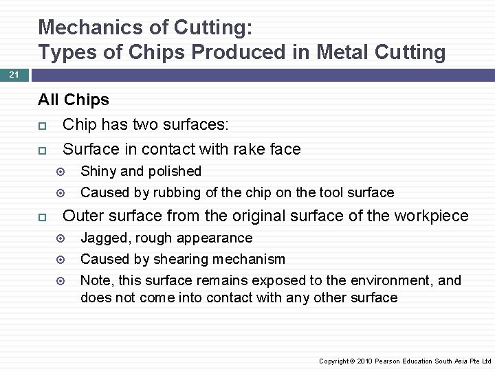 Mechanics of Cutting: Types of Chips Produced in Metal Cutting 21 All Chips Chip