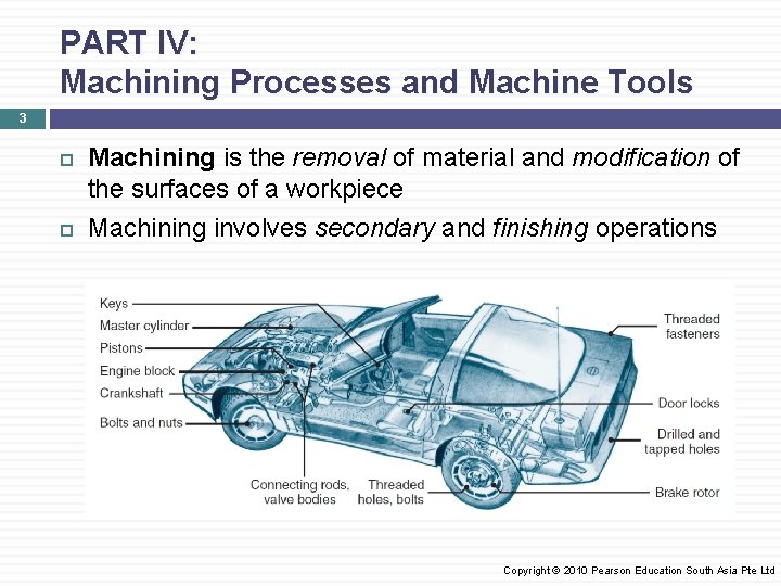 PART IV: Machining Processes and Machine Tools 3 Machining is the removal of material