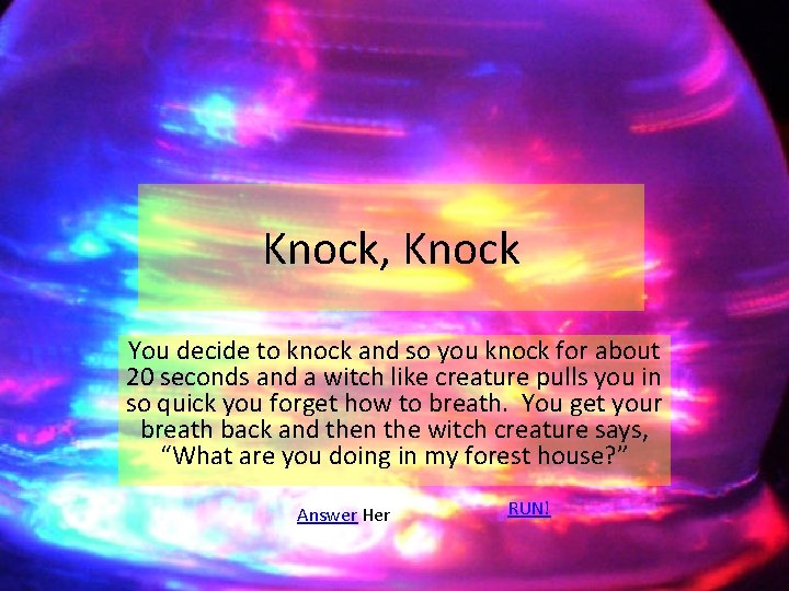 Knock, Knock You decide to knock and so you knock for about 20 seconds