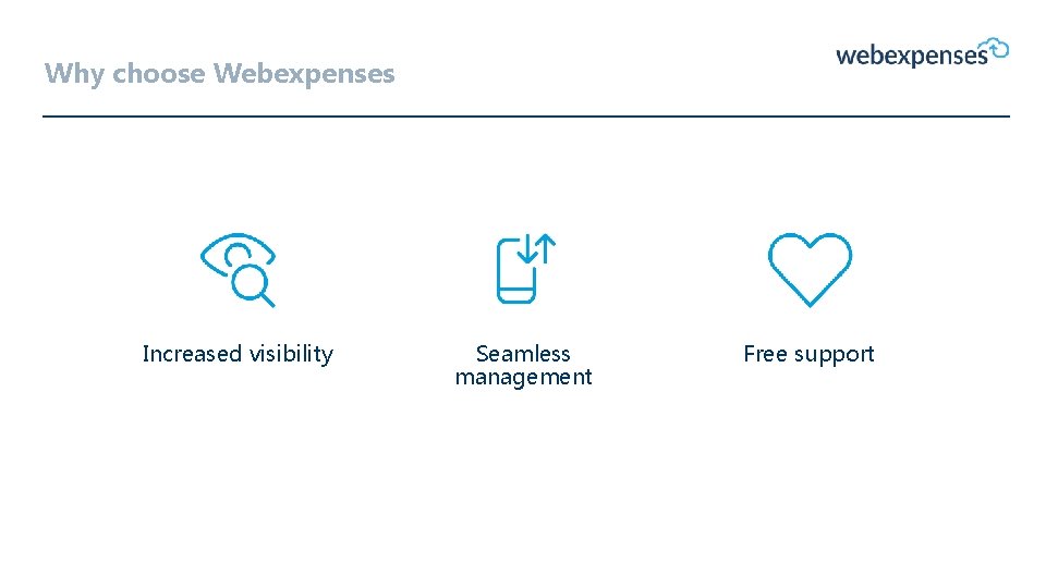Why choose Webexpenses Increased visibility Seamless management Free support 