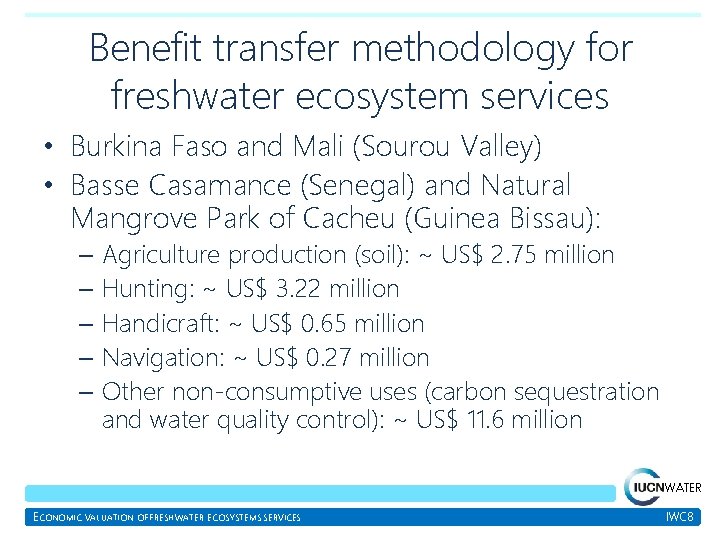 Benefit transfer methodology for freshwater ecosystem services • Burkina Faso and Mali (Sourou Valley)