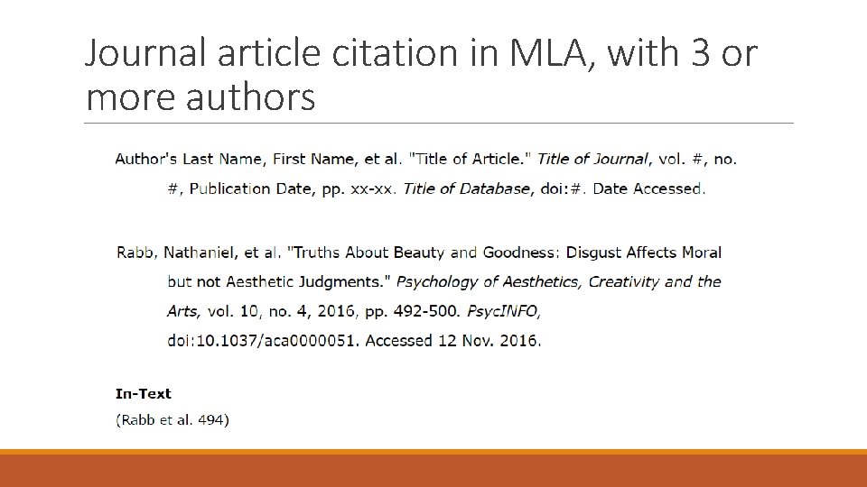 Journal article citation in MLA, with 3 or more authors 