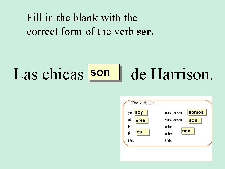 Fill in the blank with the correct form of the verb ser. son Las