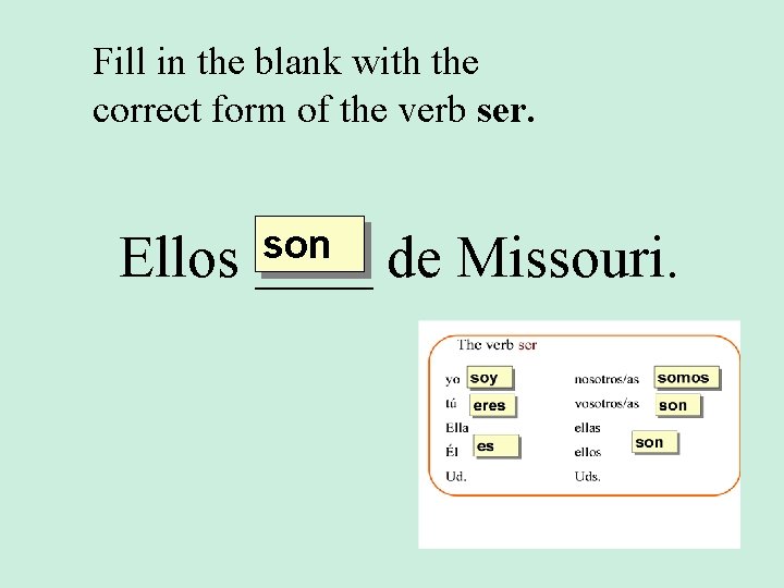 Fill in the blank with the correct form of the verb ser. Ellos son