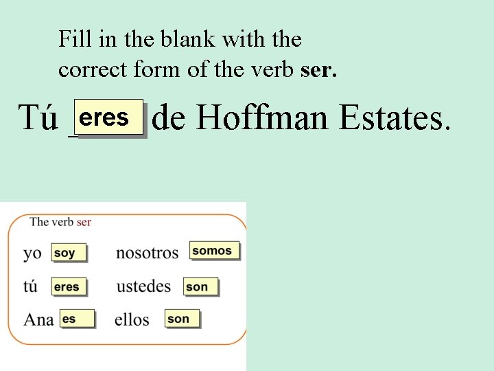 Fill in the blank with the correct form of the verb ser. eres de