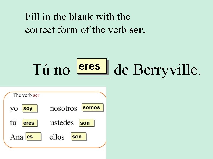 Fill in the blank with the correct form of the verb ser. Tú no