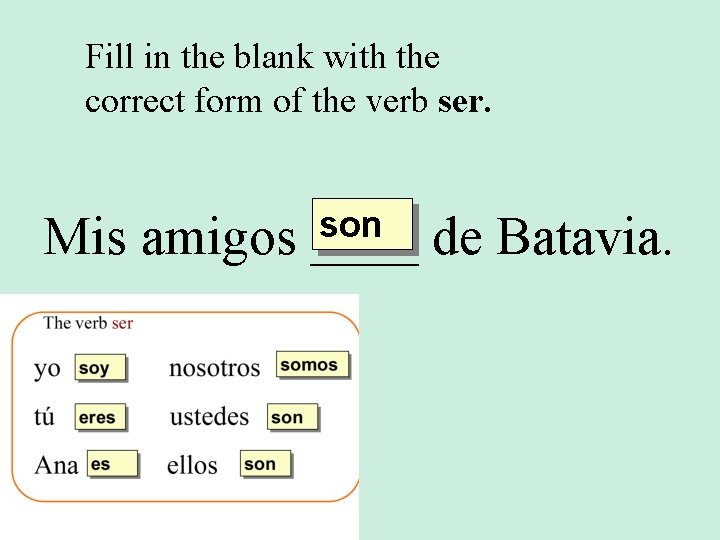 Fill in the blank with the correct form of the verb ser. Mis amigos