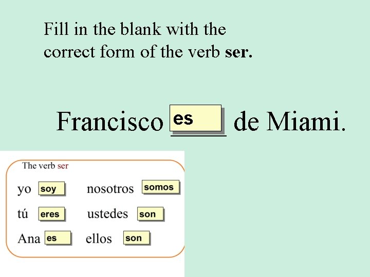 Fill in the blank with the correct form of the verb ser. es Francisco