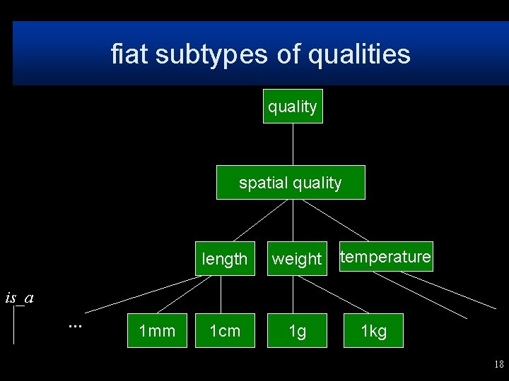 fiat subtypes of qualities quality spatial quality length weight 1 cm 1 g temperature