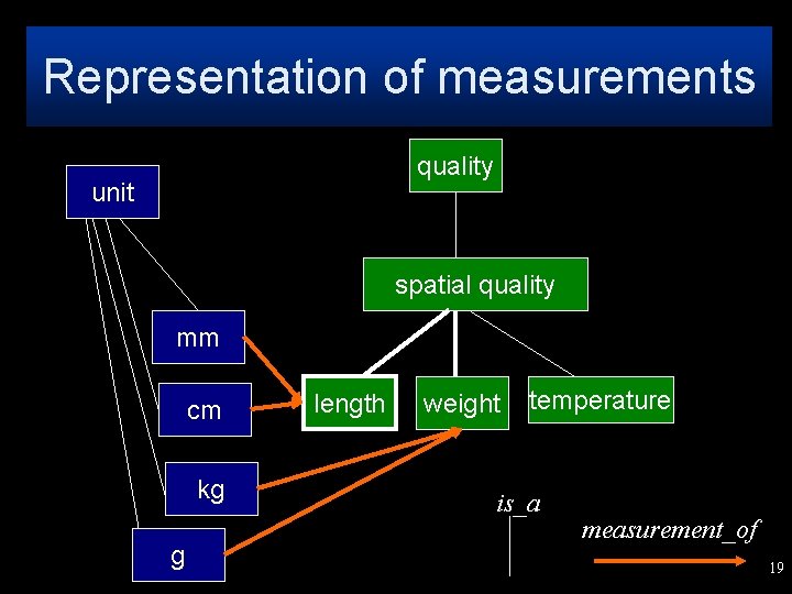 Representation of measurements quality unit spatial quality mm cm kg g length weight temperature