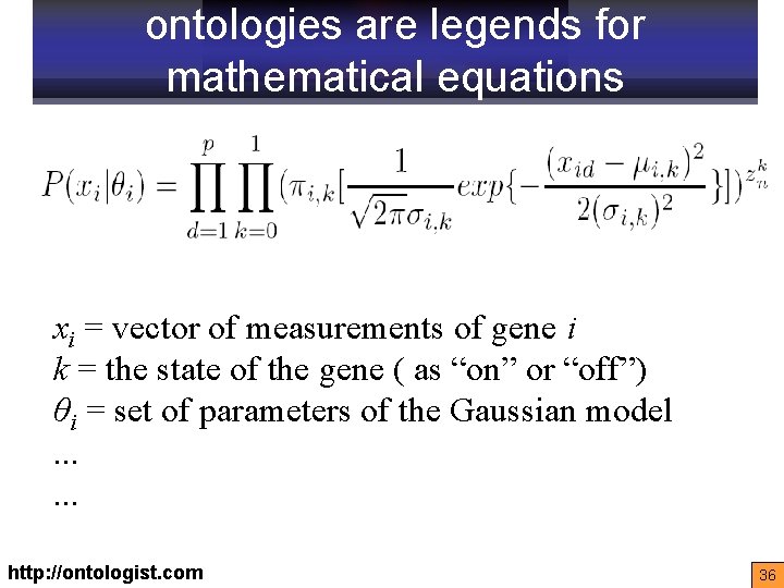 ontologies are legends for mathematical equations xi = vector of measurements of gene i