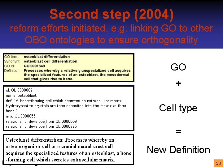 Second step (2004) reform efforts initiated, e. g. linking GO to other OBO ontologies