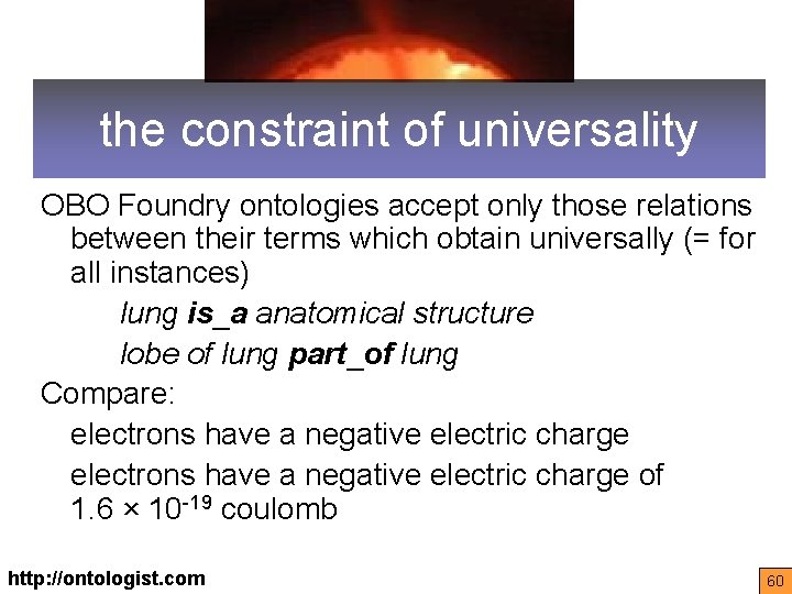 the constraint of universality OBO Foundry ontologies accept only those relations between their terms