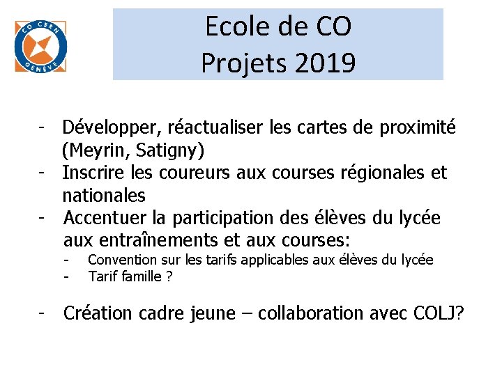 Ecole de CO Projets 2019 - Développer, réactualiser les cartes de proximité (Meyrin, Satigny)