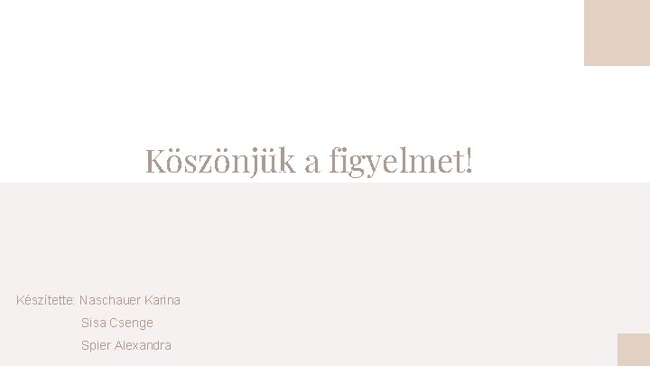 Köszönjük a figyelmet! Készítette: Naschauer Karina Sisa Csenge Spier Alexandra 