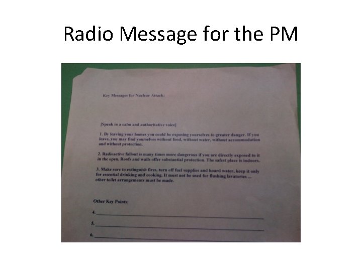 Radio Message for the PM 