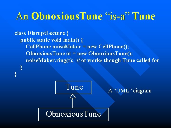 An Obnoxious. Tune “is-a” Tune class Disrupt. Lecture { public static void main() {