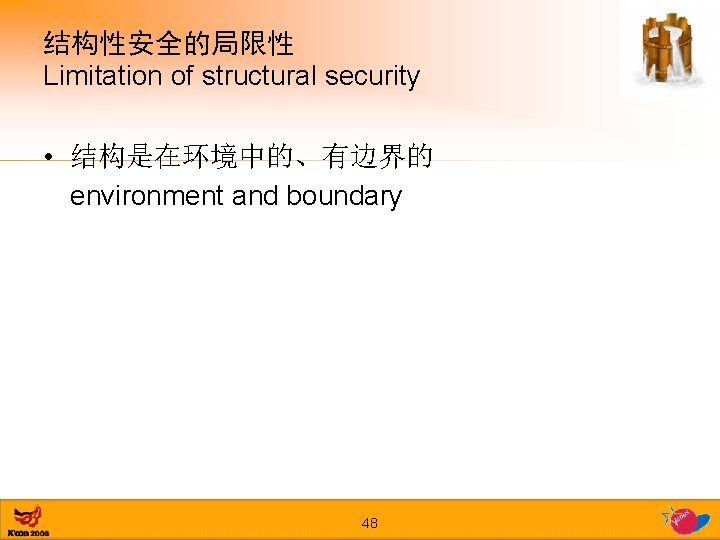 结构性安全的局限性 Limitation of structural security • 结构是在环境中的、有边界的 environment and boundary 48 