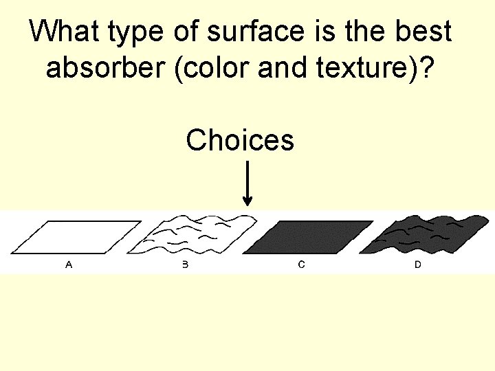 What type of surface is the best absorber (color and texture)? Choices 