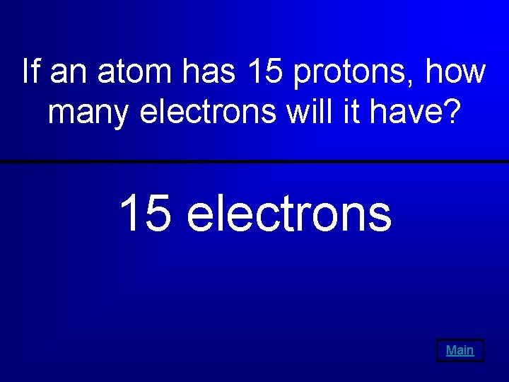 If an atom has 15 protons, how many electrons will it have? 15 electrons