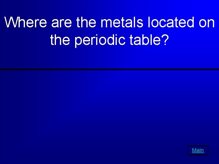 Where are the metals located on the periodic table? Main 