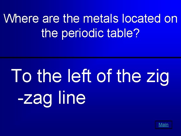 Where are the metals located on the periodic table? To the left of the