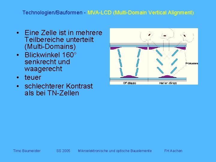 Technologien/Bauformen - MVA-LCD (Multi-Domain Vertical Alignment) • Eine Zelle ist in mehrere Teilbereiche unterteilt