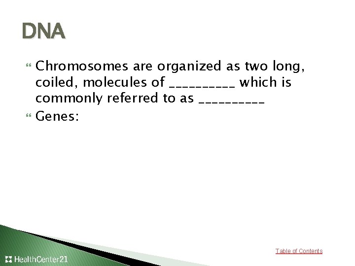 DNA Chromosomes are organized as two long, coiled, molecules of _____ which is commonly