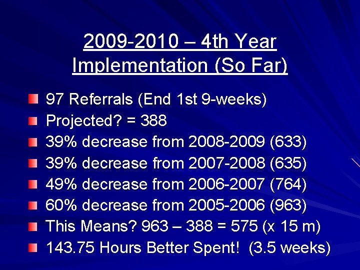 2009 -2010 – 4 th Year Implementation (So Far) 97 Referrals (End 1 st