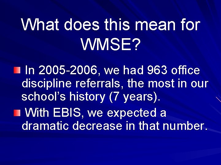 What does this mean for WMSE? In 2005 -2006, we had 963 office discipline