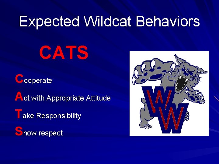 Expected Wildcat Behaviors CATS Cooperate Act with Appropriate Attitude Take Responsibility Show respect 