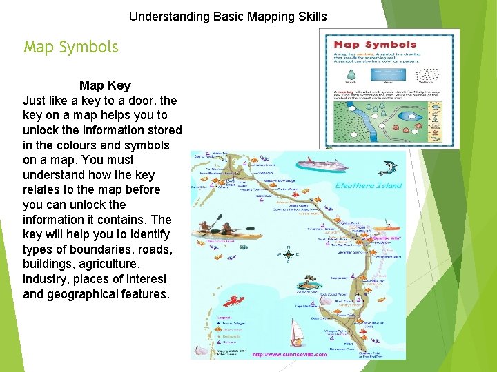 Understanding Basic Mapping Skills Map Symbols Map Key Just like a key to a
