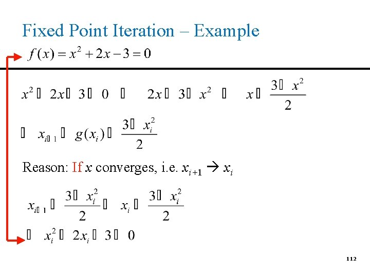Fixed Point Iteration – Example Reason: If x converges, i. e. xi+1 xi 112