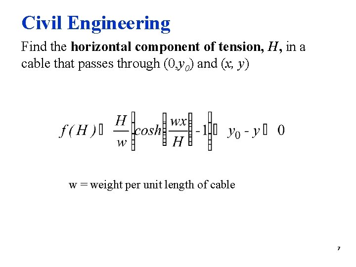 Civil Engineering Find the horizontal component of tension, H, in a cable that passes