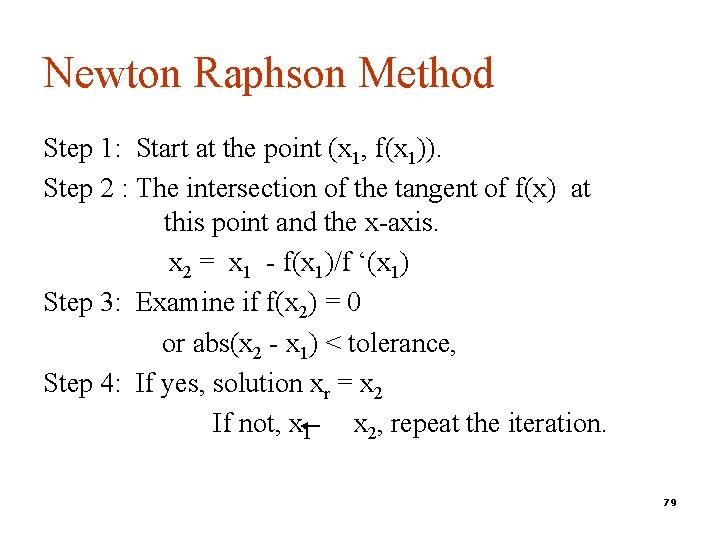 Newton Raphson Method Step 1: Start at the point (x 1, f(x 1)). Step