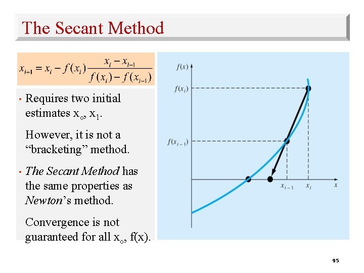 The Secant Method • Requires two initial estimates xo, x 1. However, it is