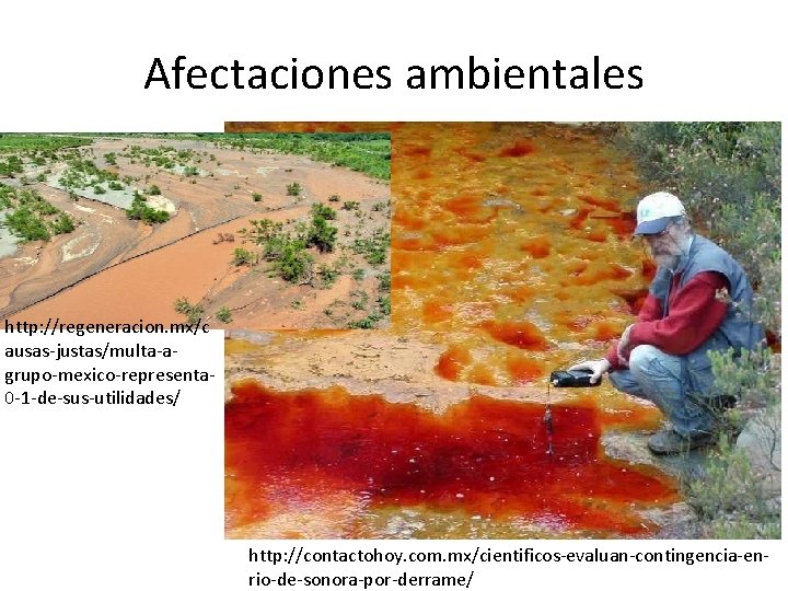 Afectaciones ambientales http: //regeneracion. mx/c ausas-justas/multa-agrupo-mexico-representa 0 -1 -de-sus-utilidades/ http: //contactohoy. com. mx/cientificos-evaluan-contingencia-enrio-de-sonora-por-derrame/ 