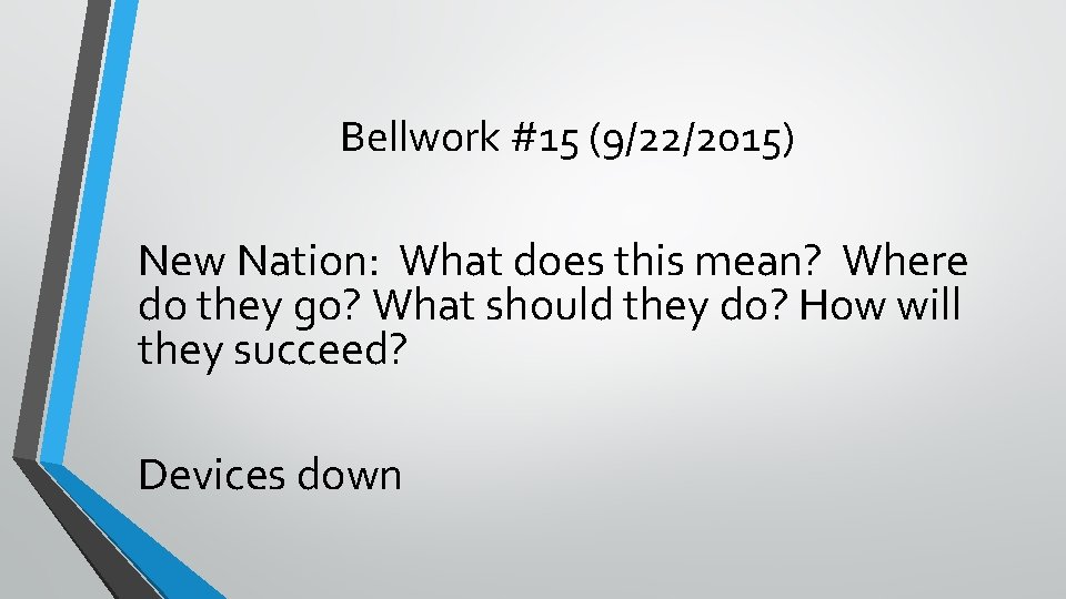 Bellwork #15 (9/22/2015) New Nation: What does this mean? Where do they go? What