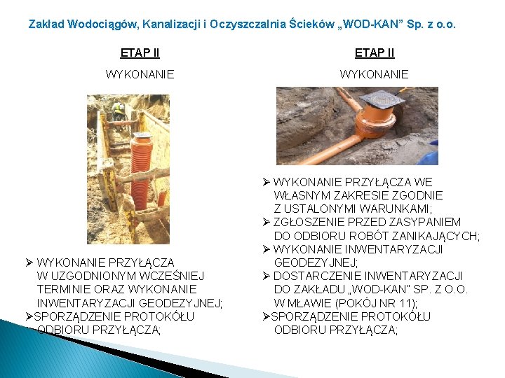 Zakład Wodociągów, Kanalizacji i Oczyszczalnia Ścieków „WOD-KAN” Sp. z o. o. ETAP II WYKONANIE