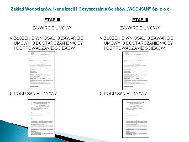 Zakład Wodociągów, Kanalizacji i Oczyszczalnia Ścieków „WOD-KAN” Sp. z o. o. ETAP III ZAWARCIE