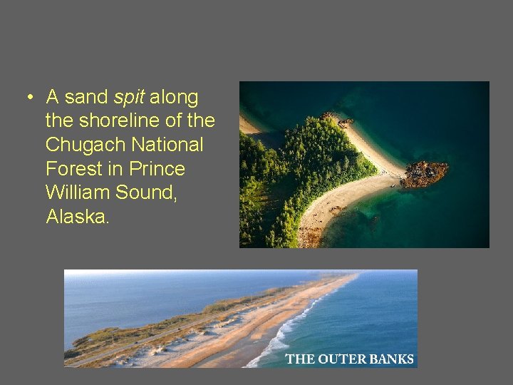  • A sand spit along the shoreline of the Chugach National Forest in