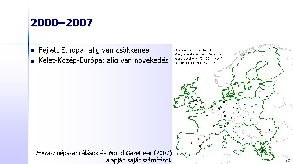 2000– 2007 n n Fejlett Európa: alig van csökkenés Kelet-Közép-Európa: alig van növekedés Forrás: