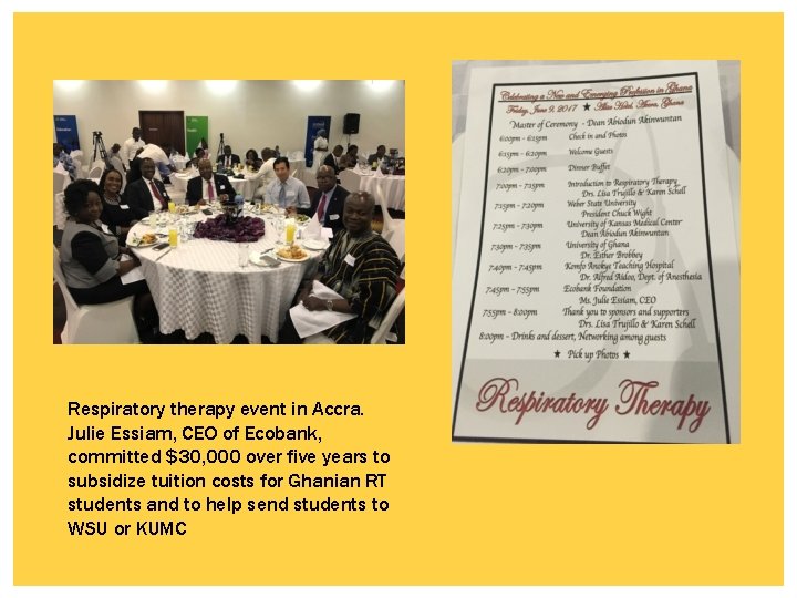 Respiratory therapy event in Accra. Julie Essiam, CEO of Ecobank, committed $30, 000 over