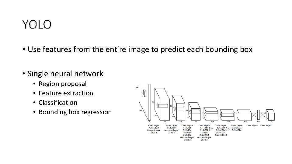 YOLO • Use features from the entire image to predict each bounding box •