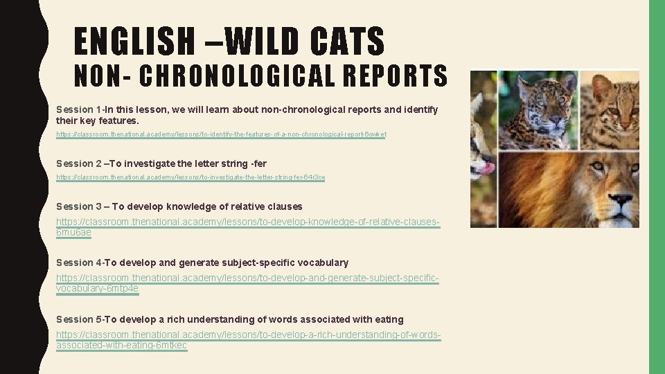ENGLISH –WILD CATS NON- CHRONOLOGICAL REPORTS Session 1 -In this lesson, we will learn