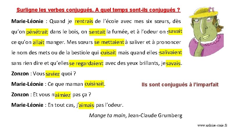 Surligne les verbes conjugués. A quel temps sont-ils conjugués ? Marie-Léonie : Quand je Surligne les verbes conjugués. A quel temps sont-ils conjugués ? Marie-Léonie : Quand je