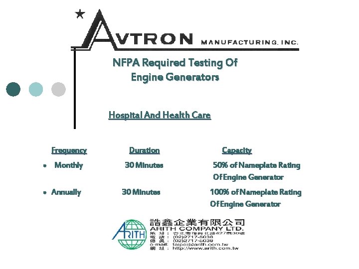 NFPA Required Testing Of Engine Generators Hospital And Health Care Frequency Monthly Annually Duration